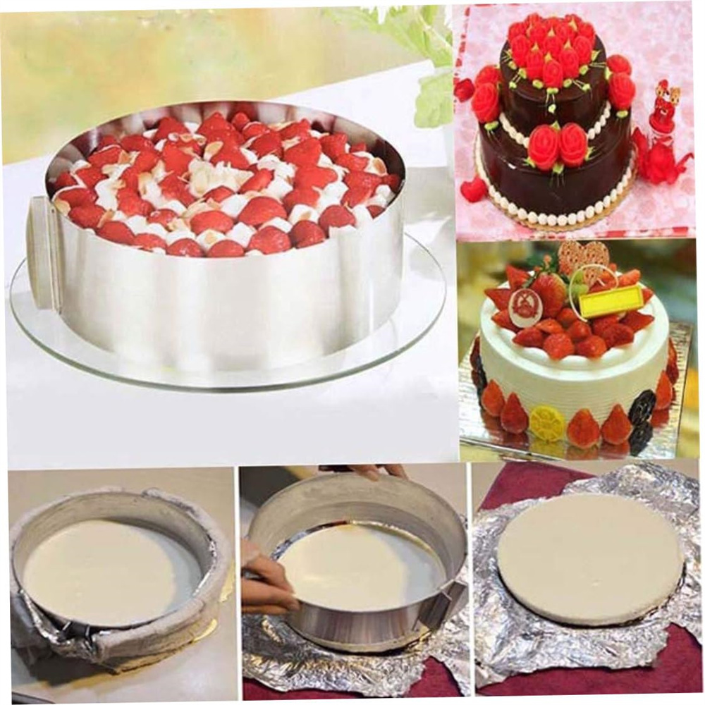 Cake Decorating Turntable - 1pc Adjustable Cake Ring Mold Stainless