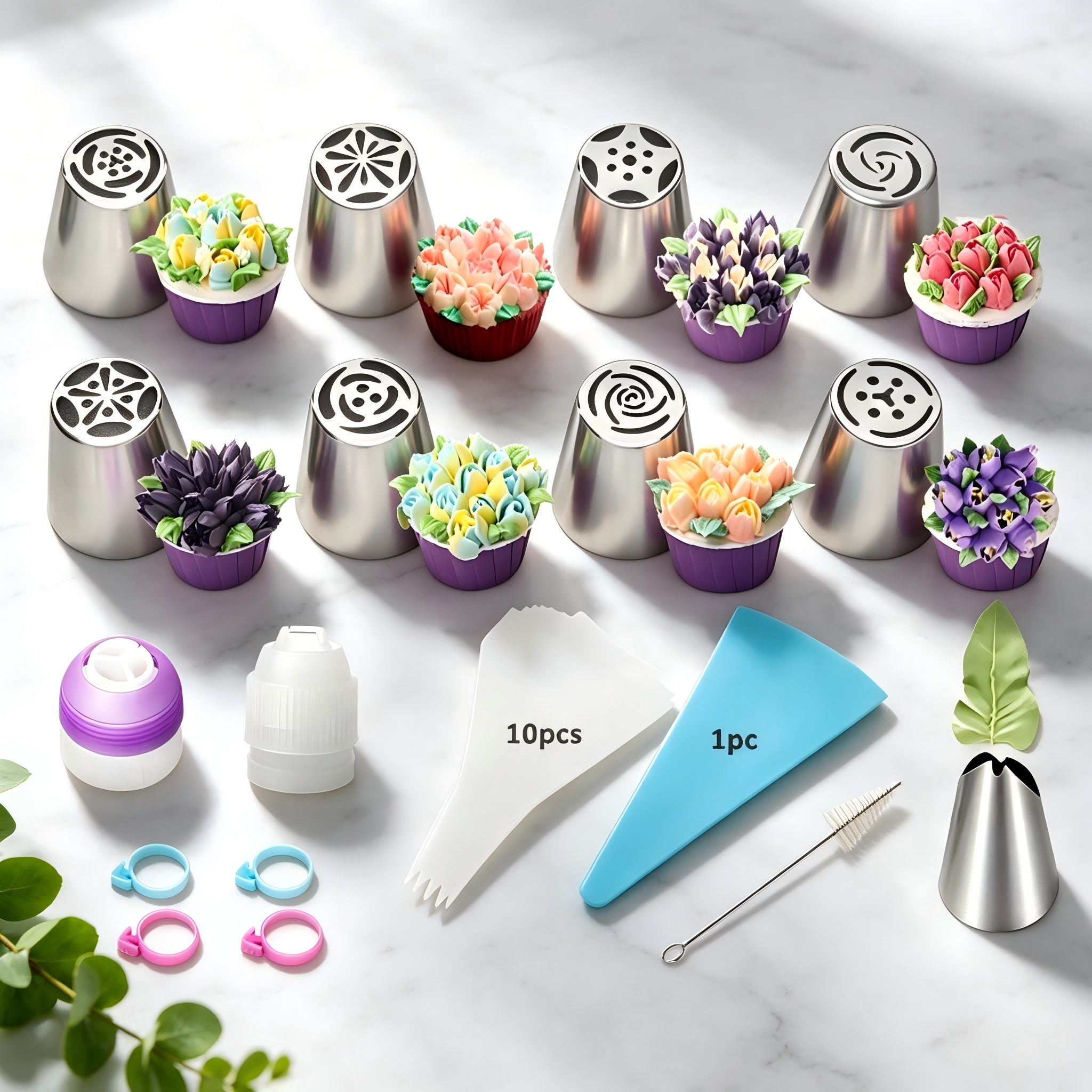 Cake Decorating Turntable - Icing Piping Nozzles, 27-Piece Russian Tulip