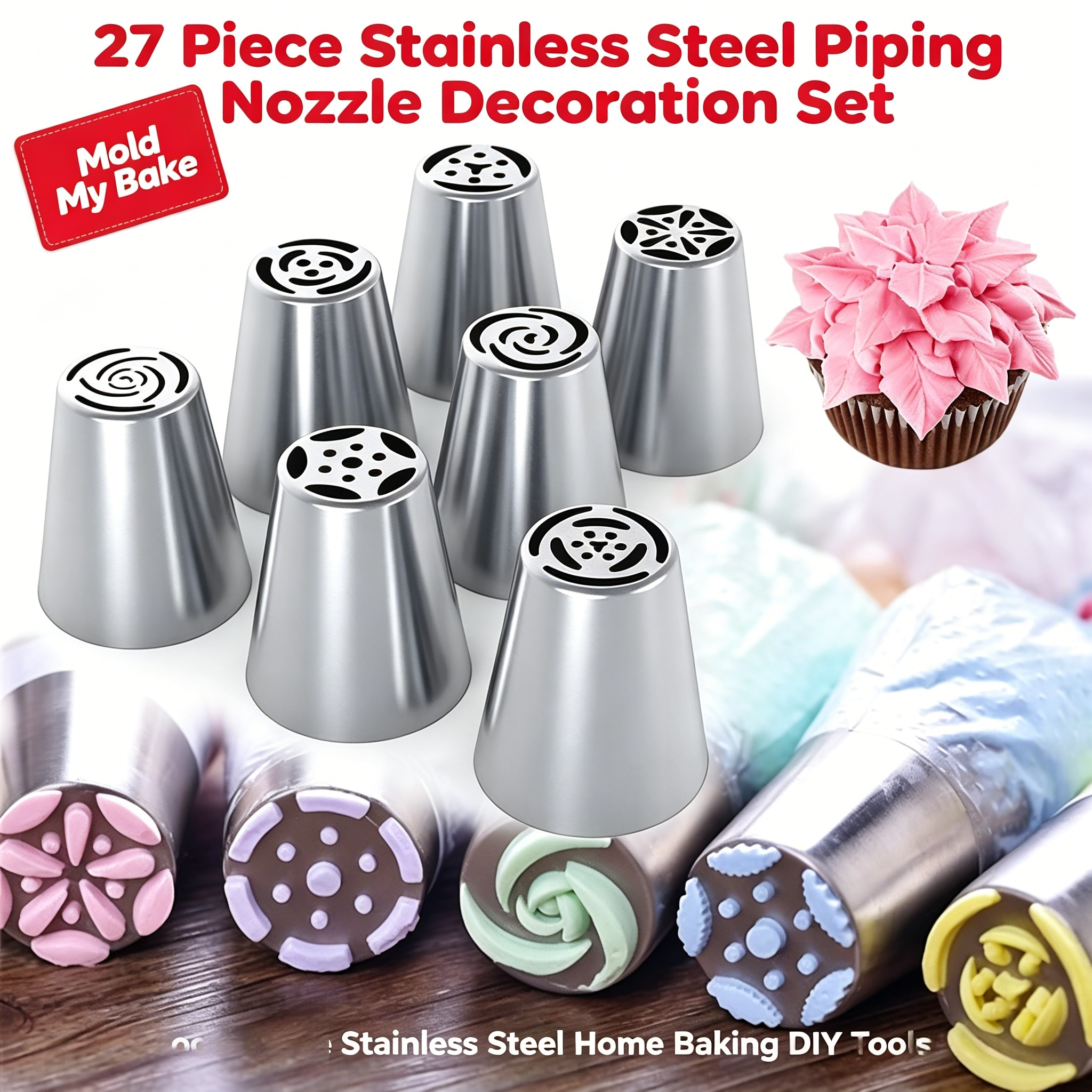 Icing Piping Nozzles, 27-Piece – обзор и цена Cake Decorating Turntable